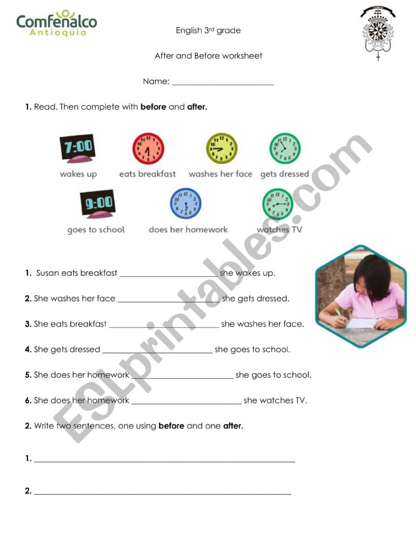 After and Before worksheet