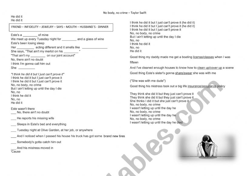 No body, no crime worksheet