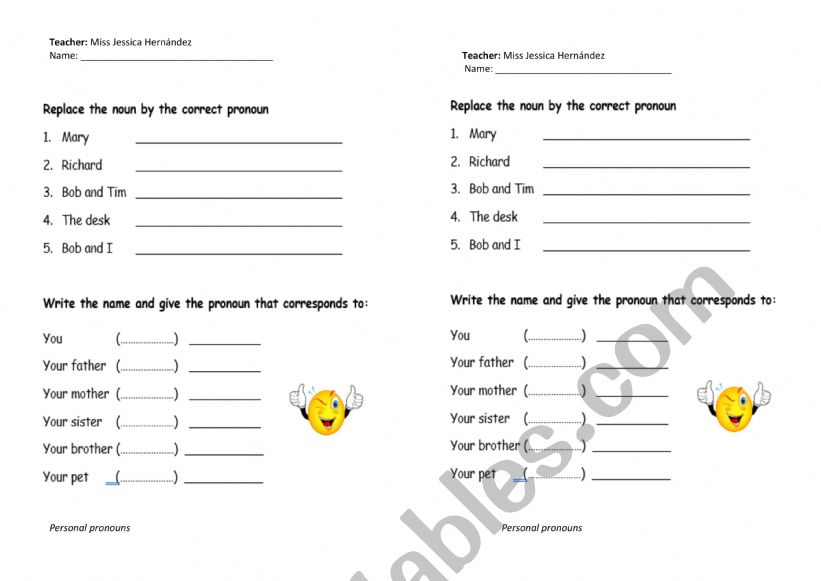 Personal pronouns worksheet