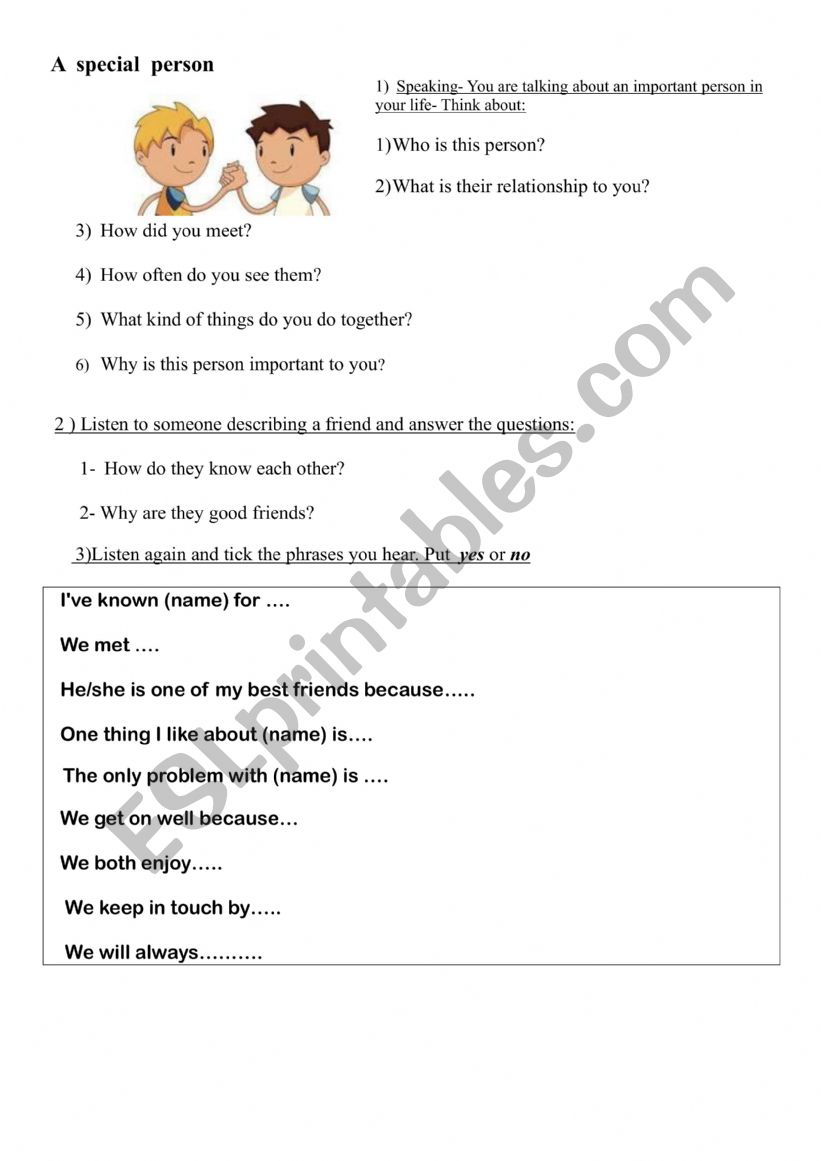 A special person worksheet