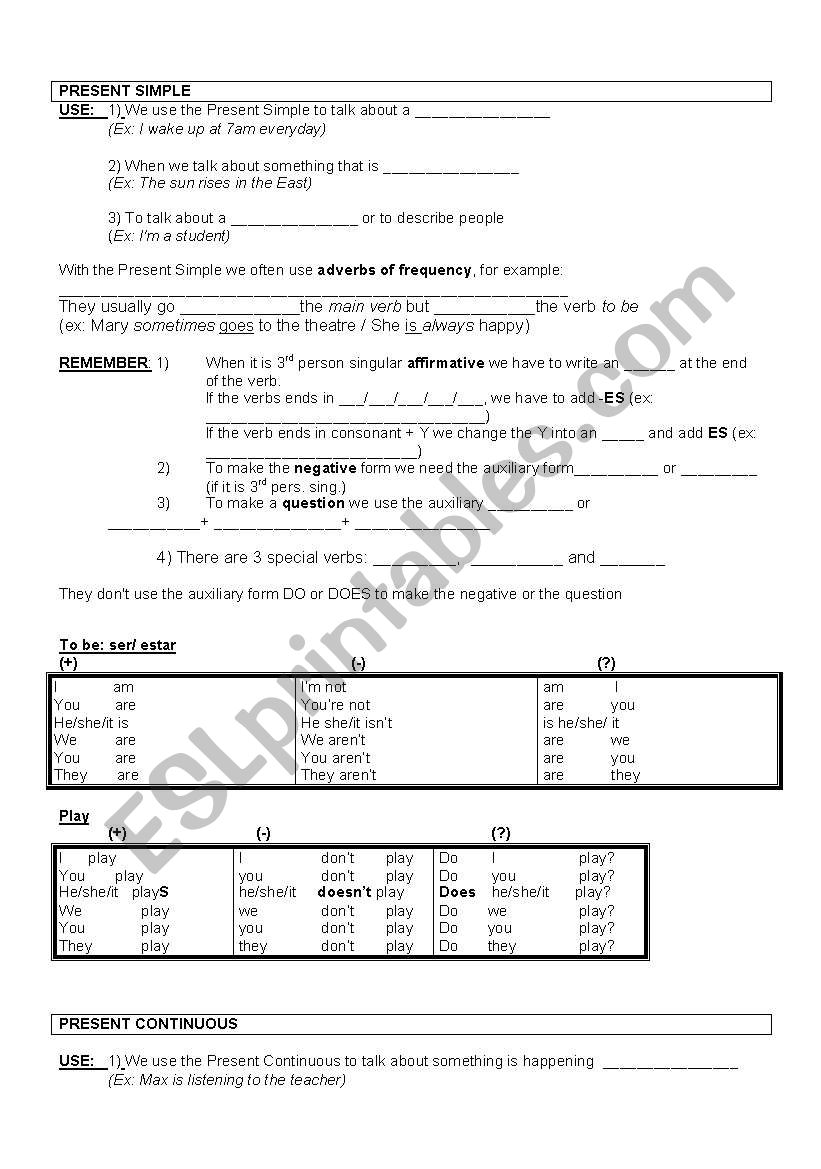 present simple-present continuous summary