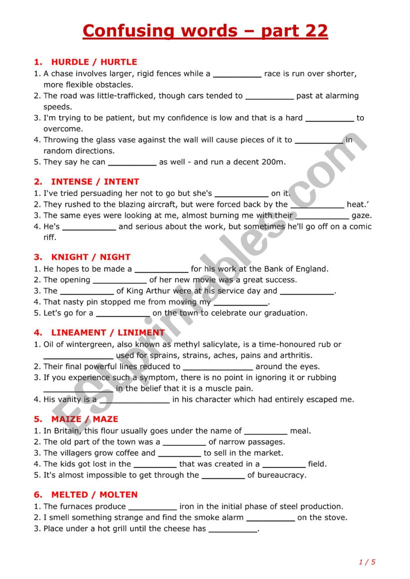 Confusing words - part 22 worksheet
