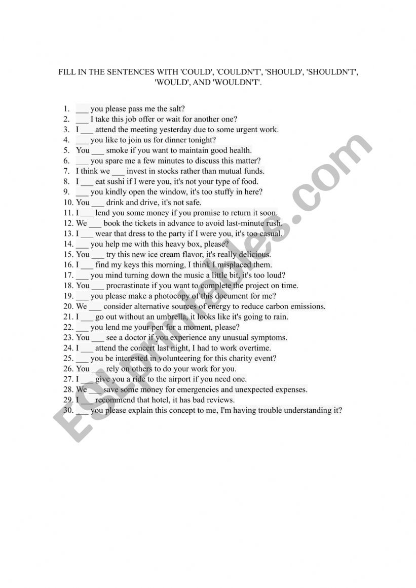 Modal Verbs worksheet