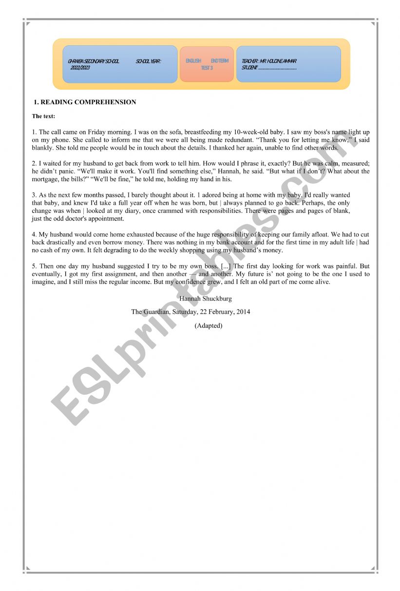 end term 3 fourth form sec worksheet