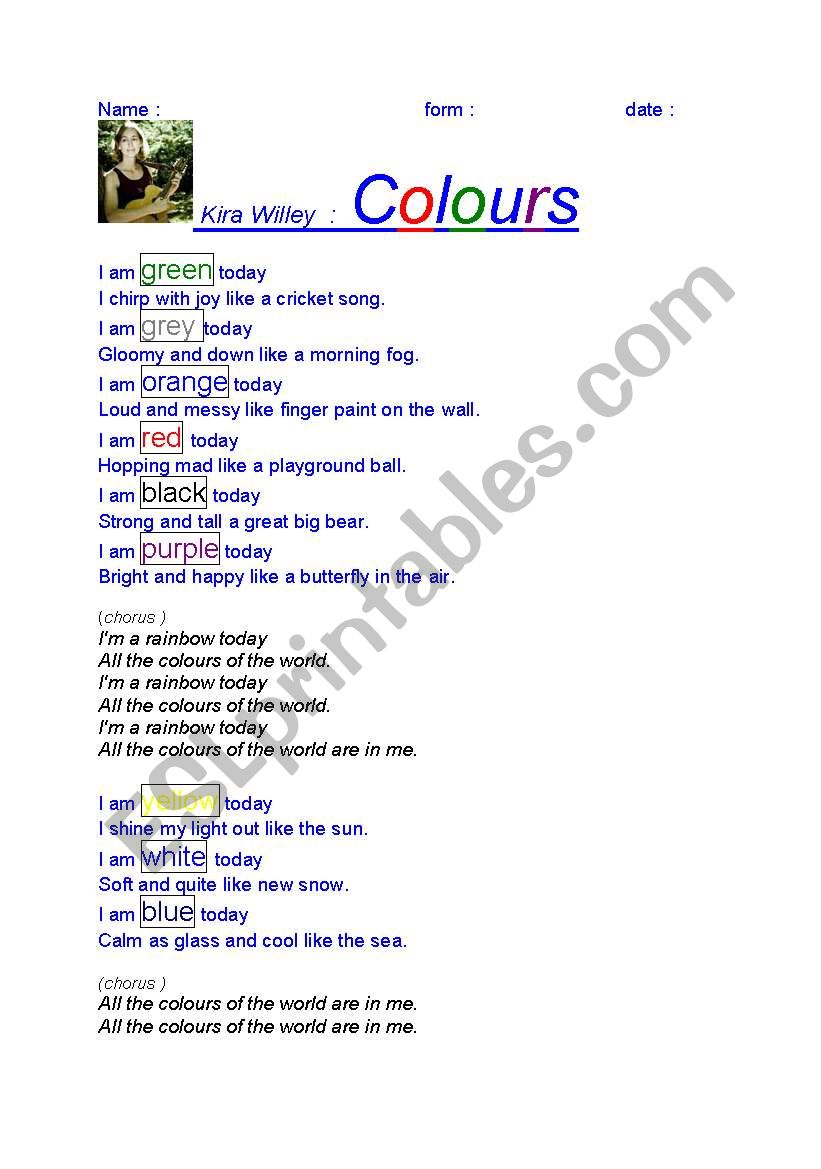 Colours Kira willey worksheet