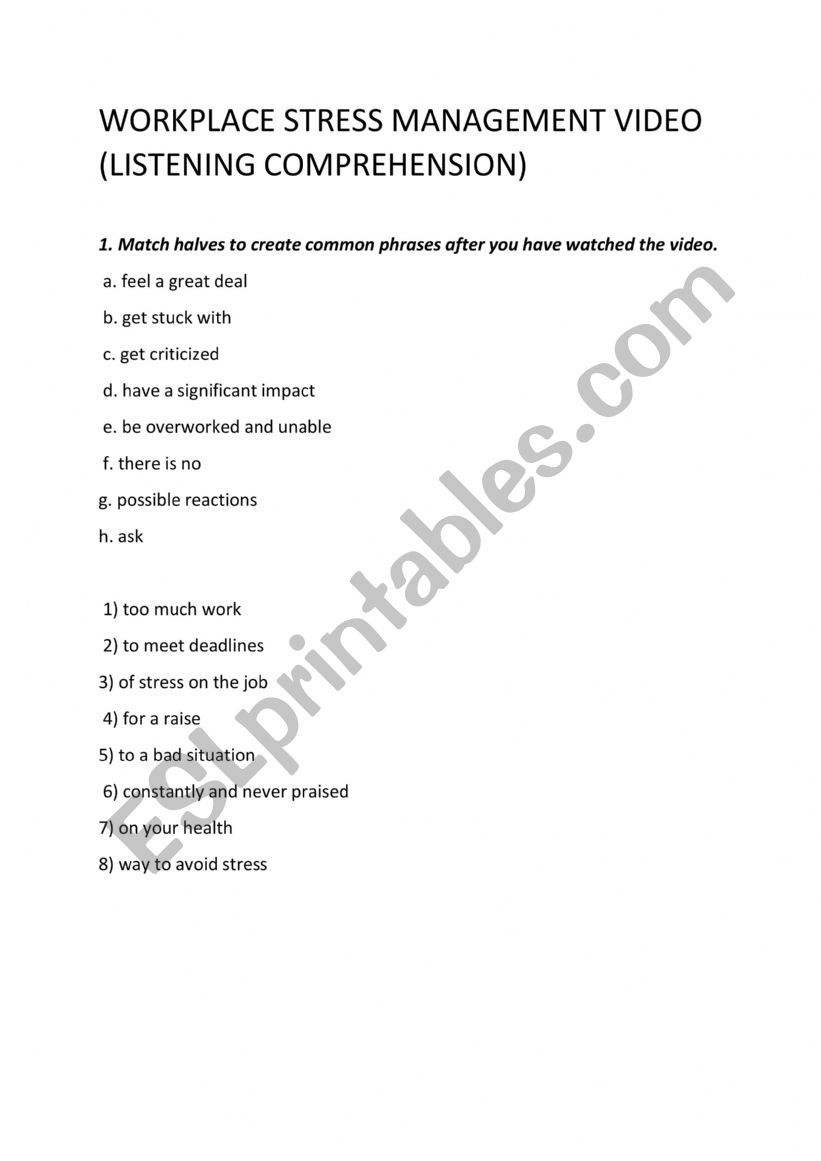 workplace stress worksheet