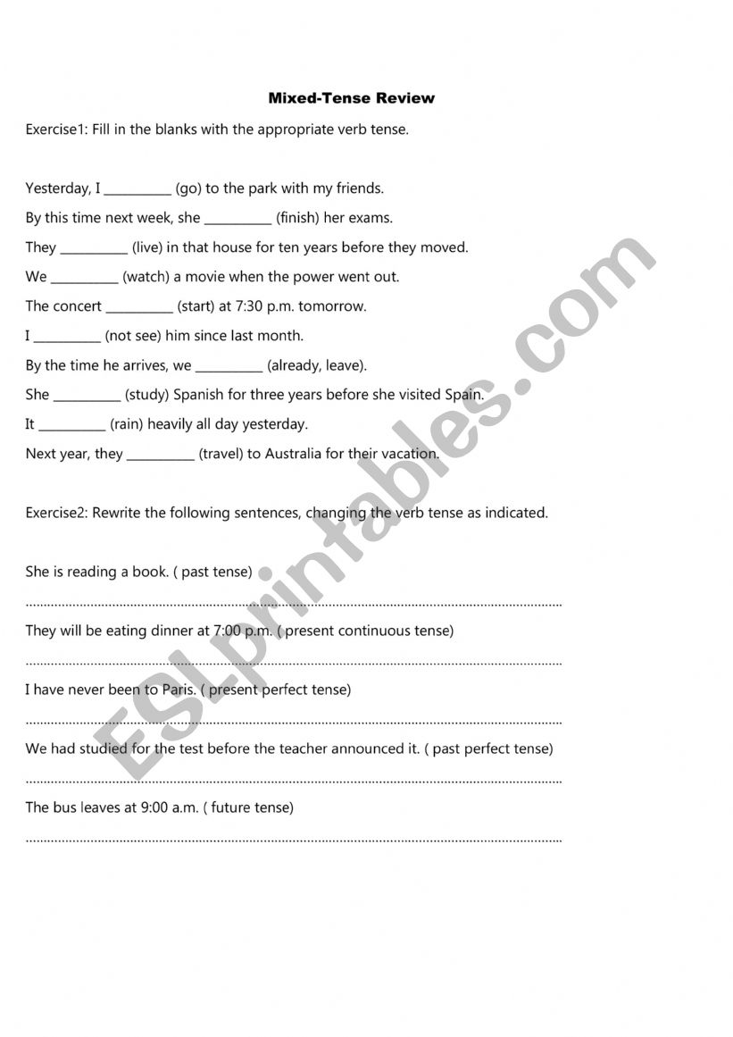 Mixed Tense Review worksheet