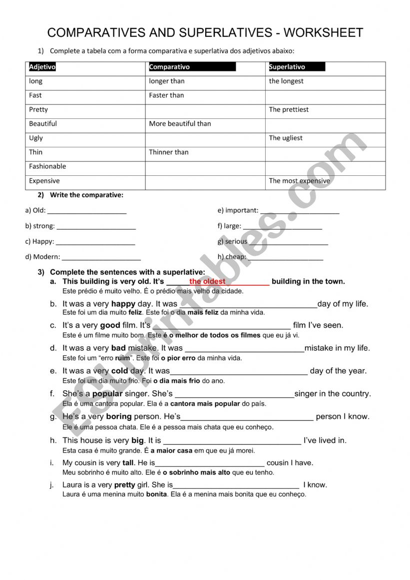 COMPARATIVES AND SUPERLATIVES worksheet