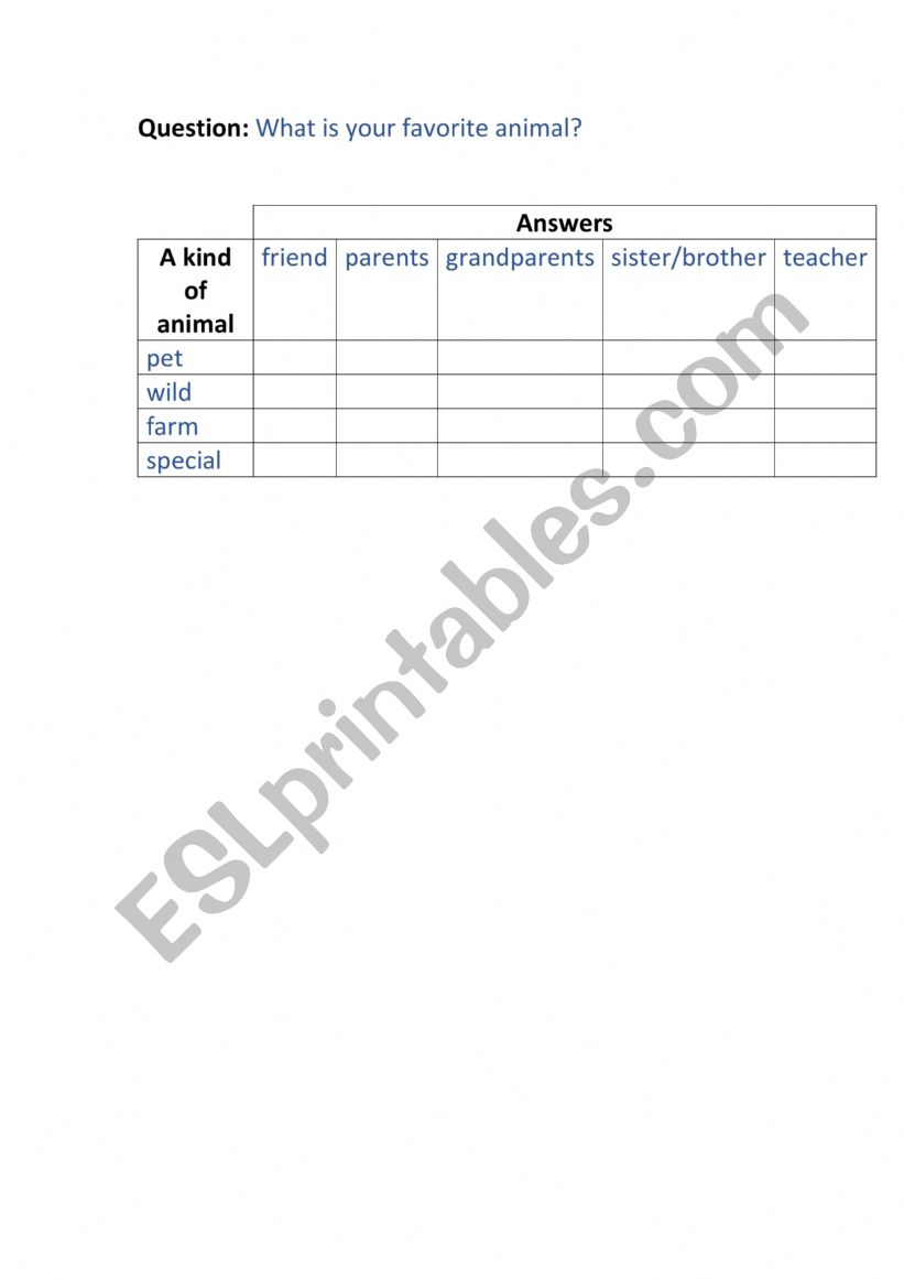 Animal syrvey worksheet