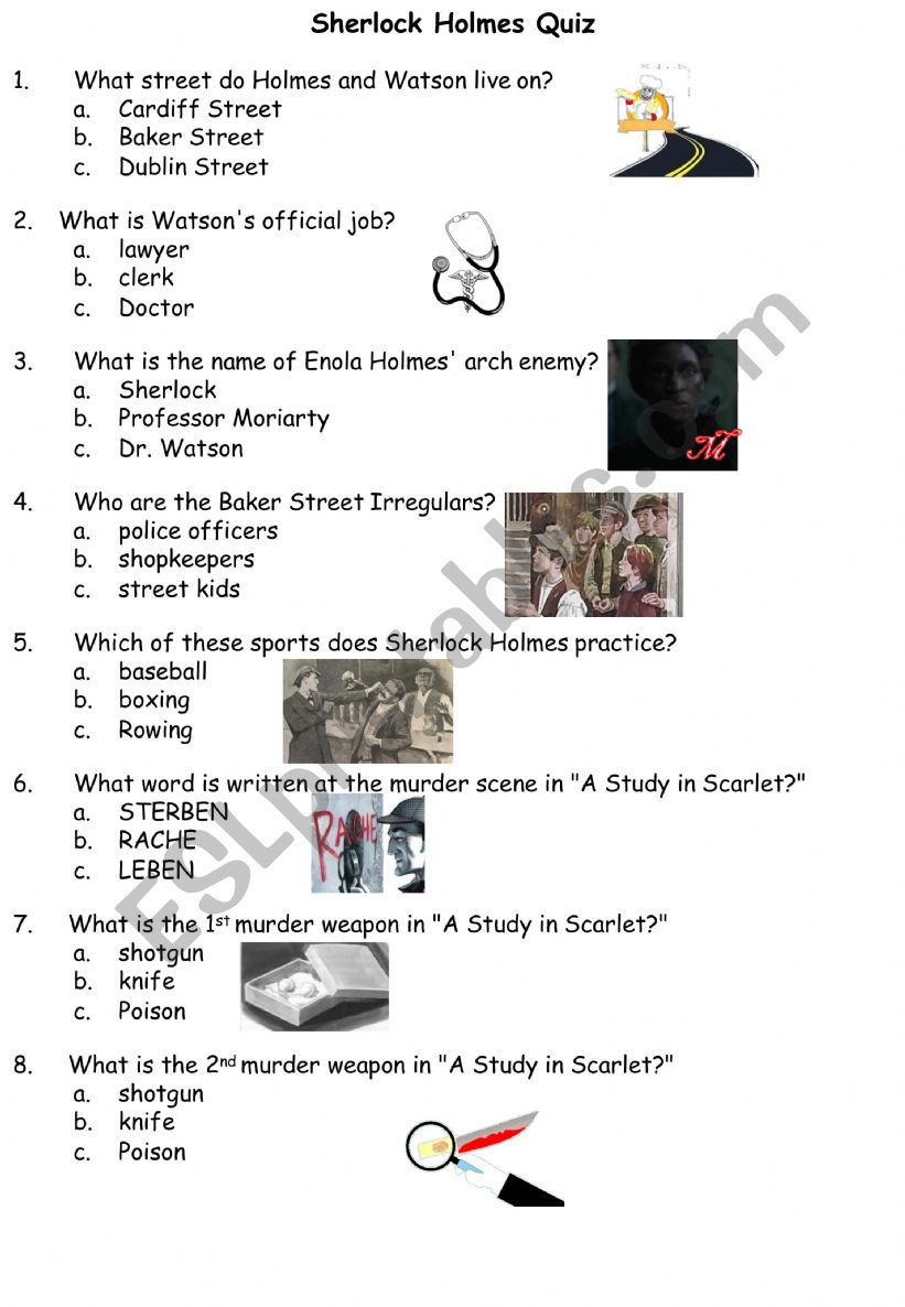 Sherlock Holmes Quiz worksheet