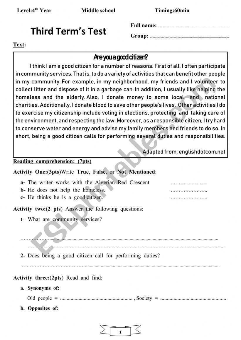 Are you a good citizen? worksheet