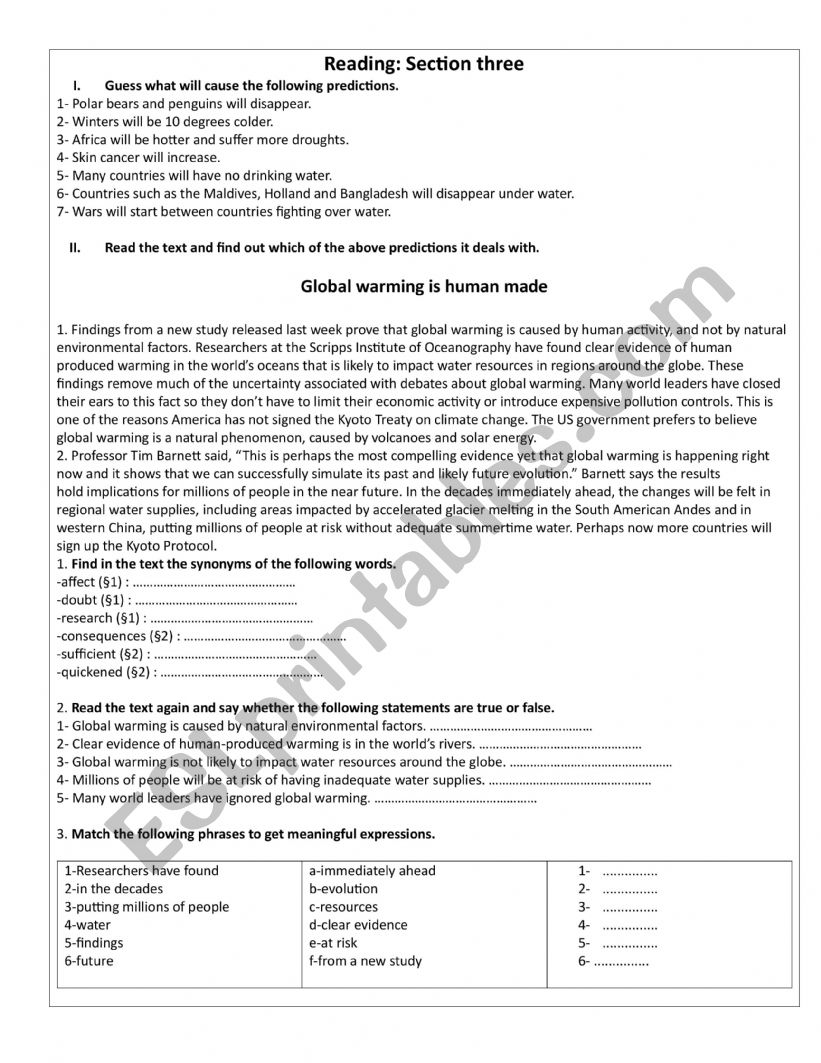 Module 6 section 3 Reading worksheet