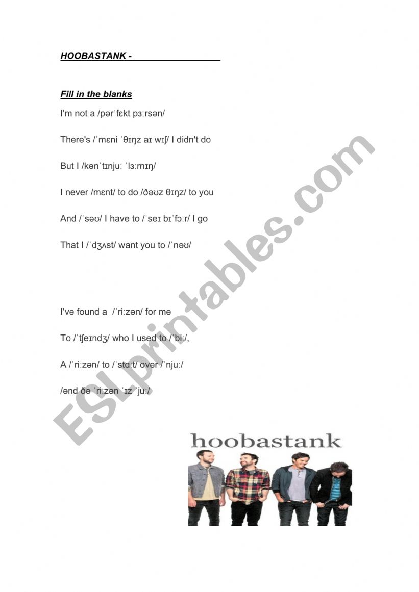 Phonetic Transcription song The Reason - Hoobastank