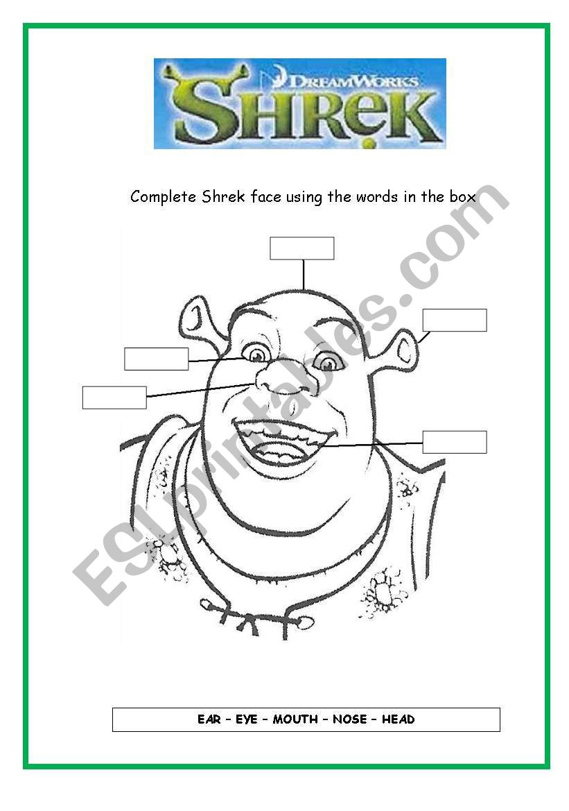 ShrekÂ´s face worksheet