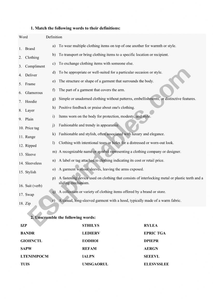 clothing worksheet