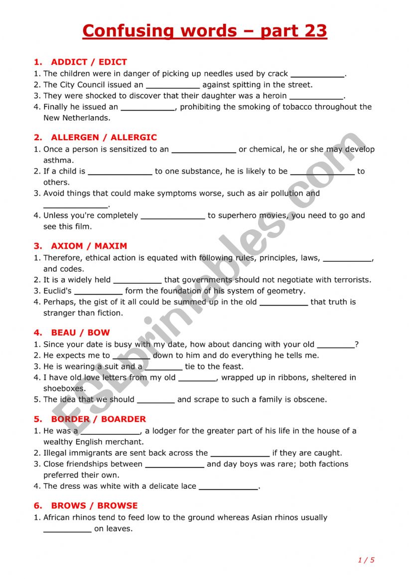 Confusing words - part 23 worksheet