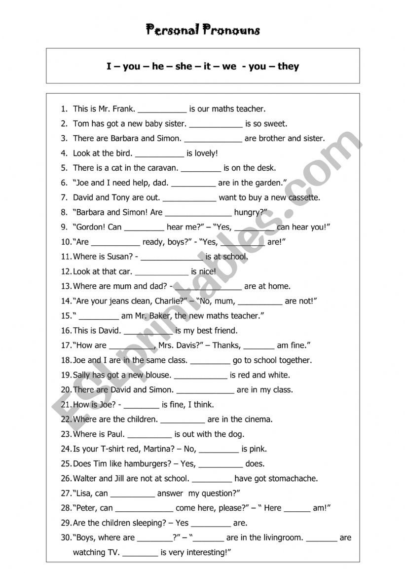 Personal Pronouns worksheet