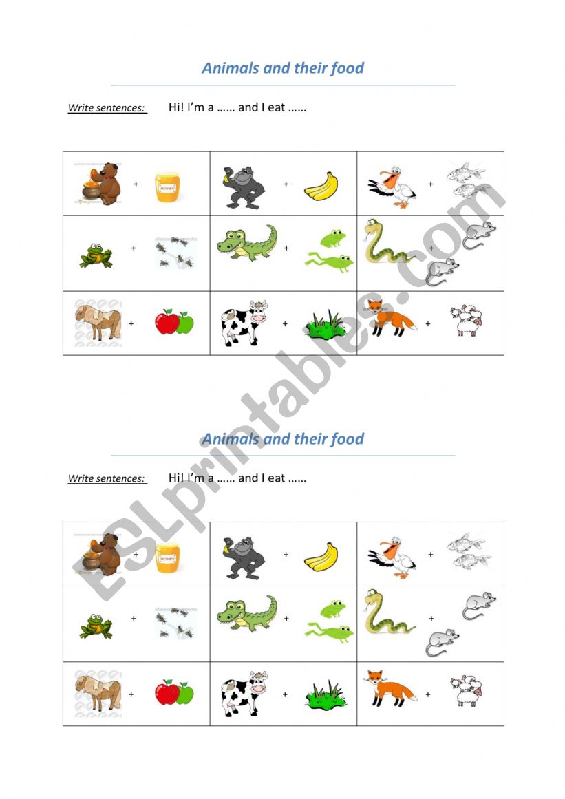 Animals and their food worksheet