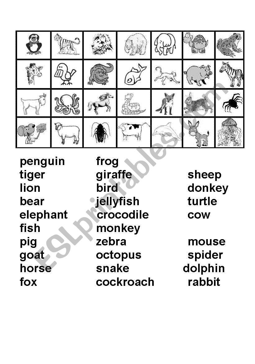 Bingo - Animals worksheet