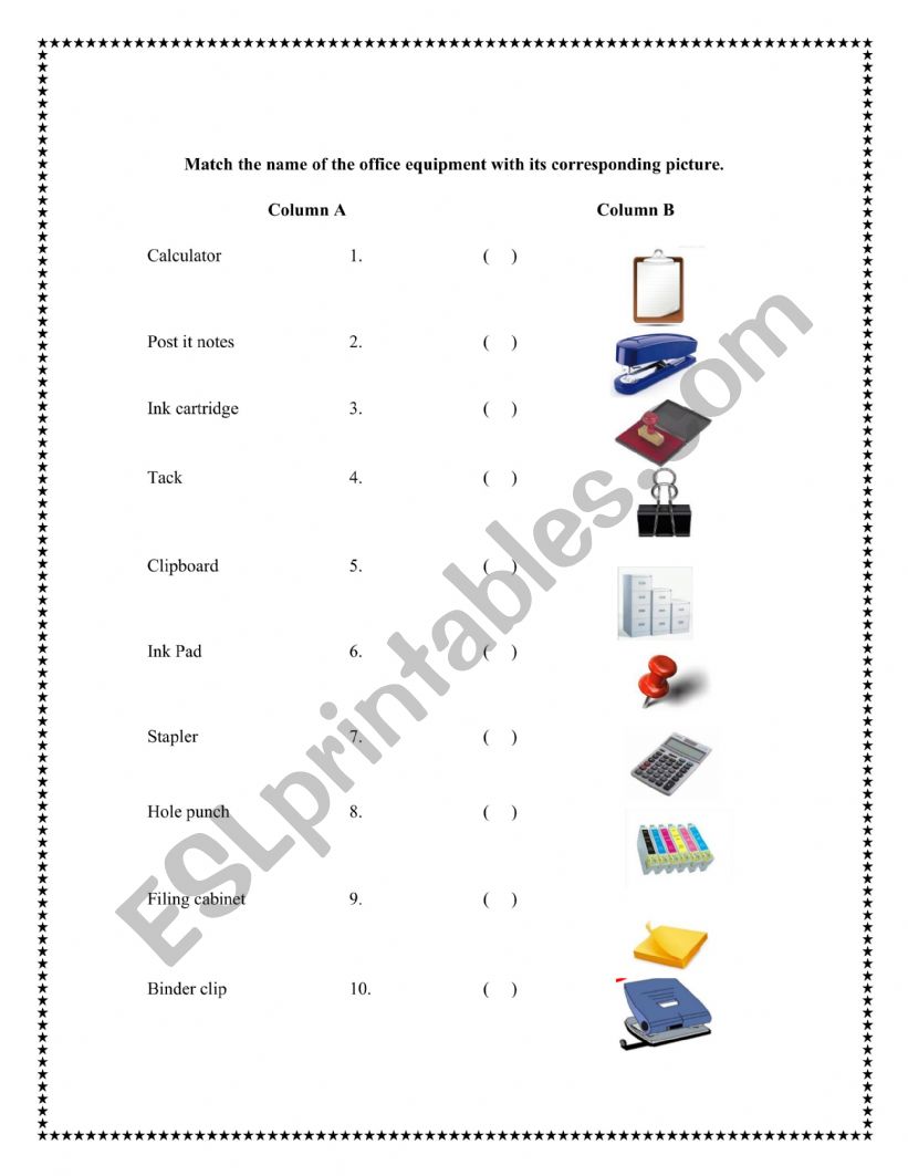 Office Equipment worksheet