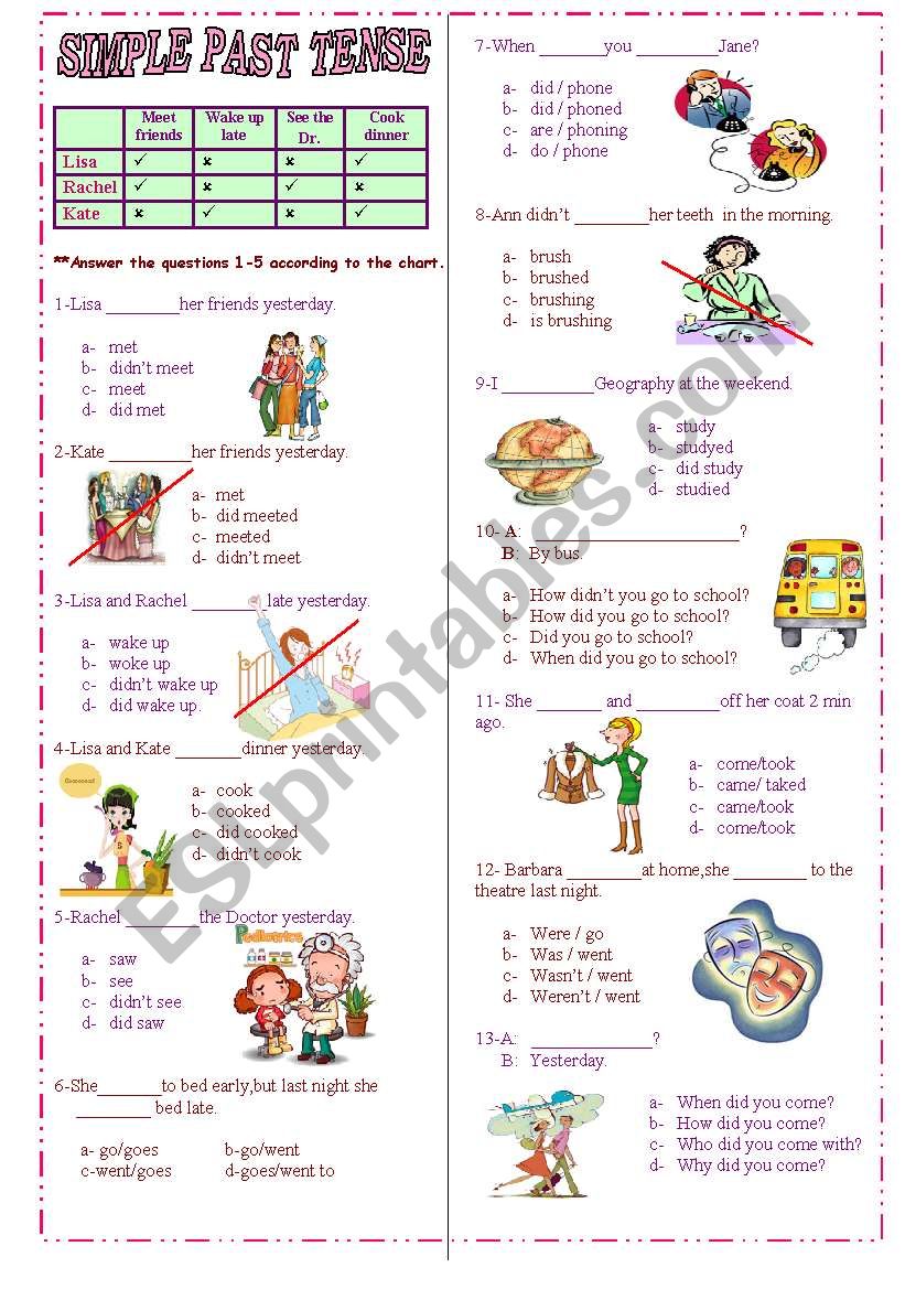 Simple Past Tense test worksheet