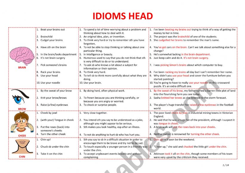Head Idioms worksheet