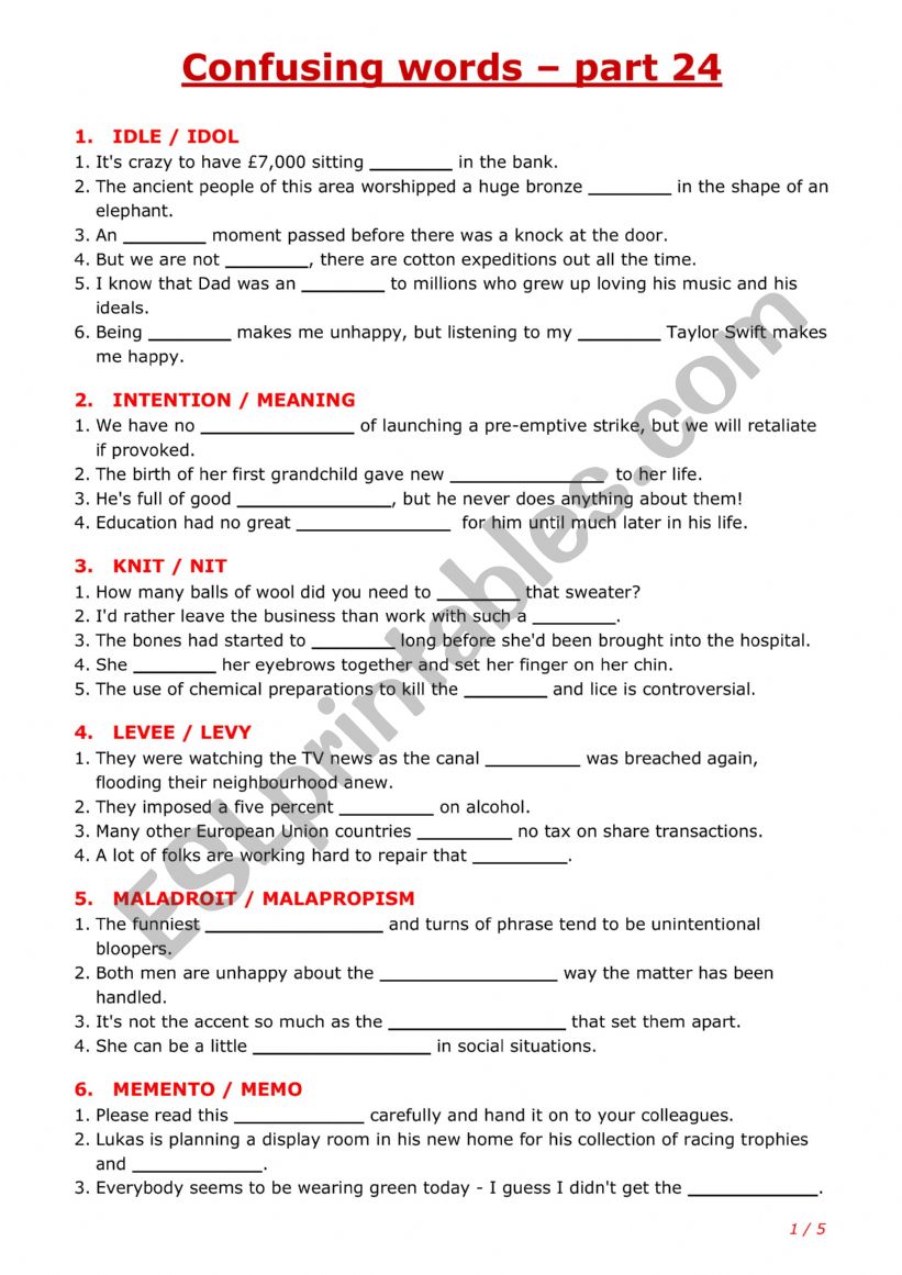 Confusing words - part 24 worksheet