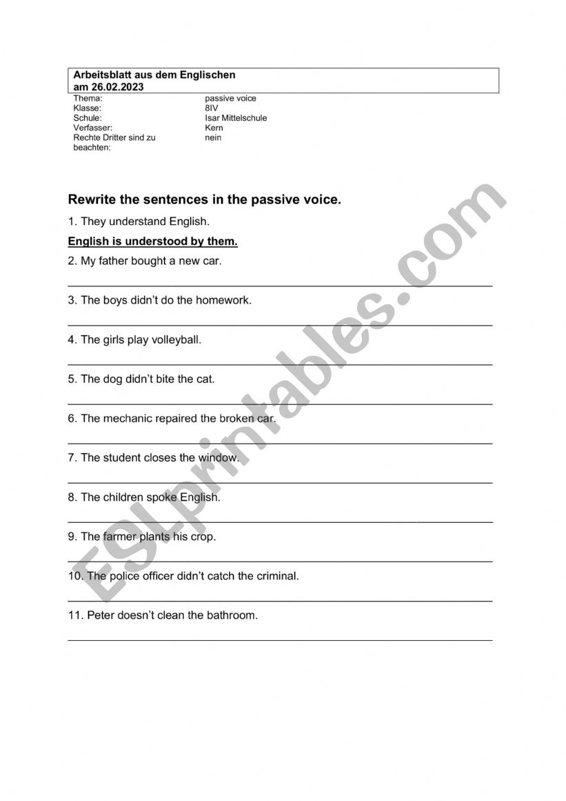 Passive voice  worksheet