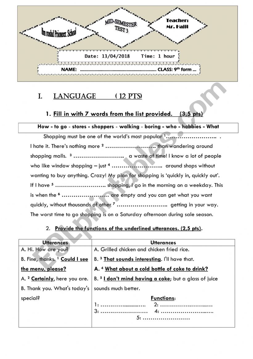 End of rerm test 3 worksheet