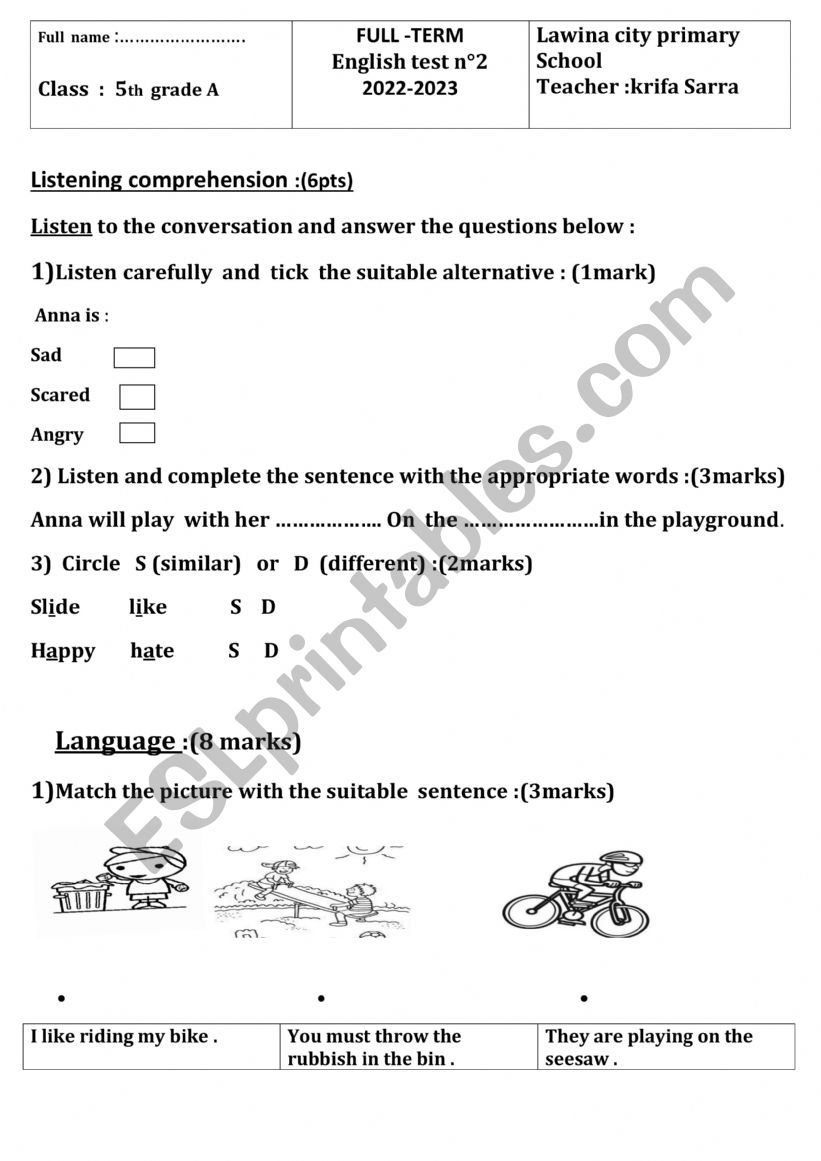 5th form exam n2 worksheet