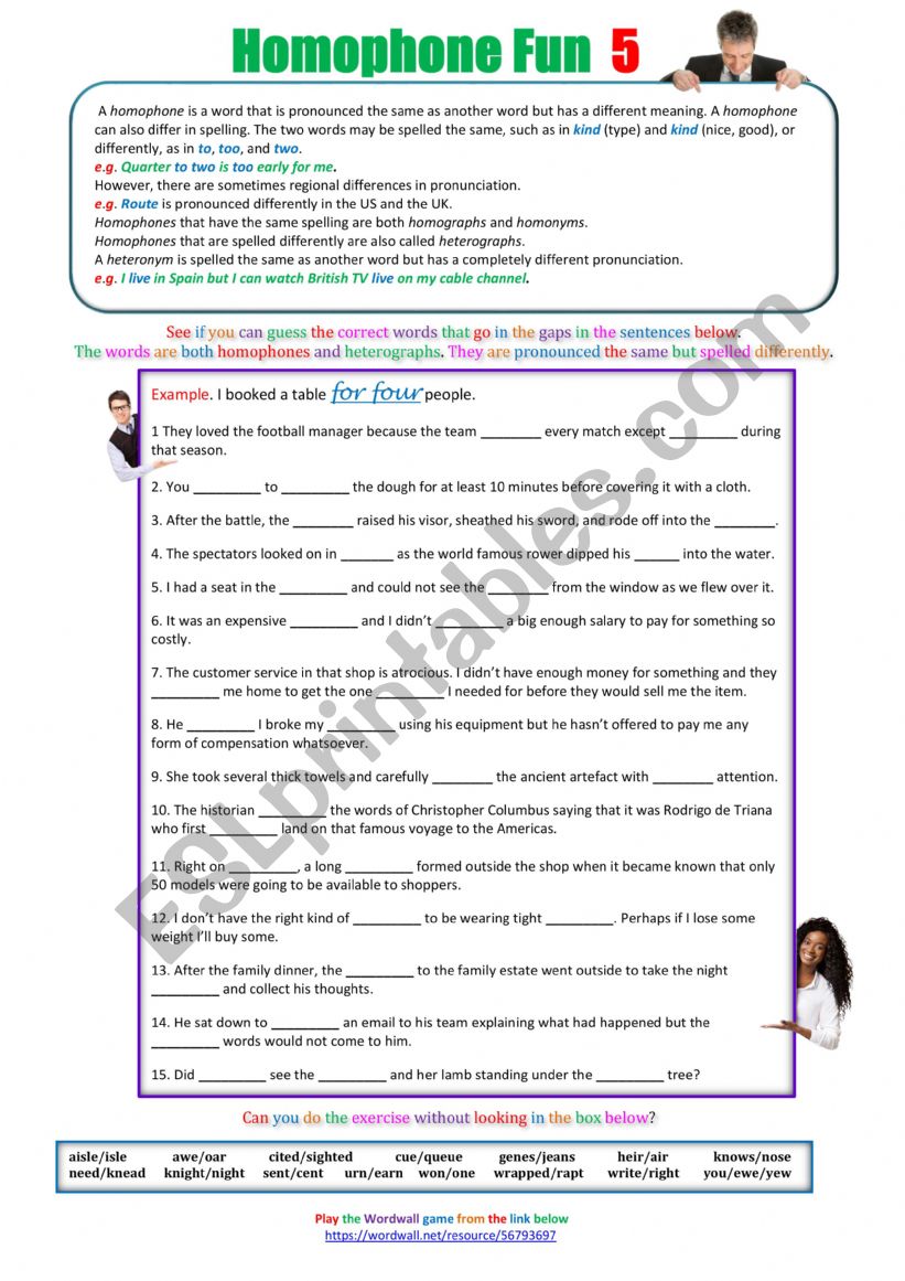 Homophone Fun 5 worksheet