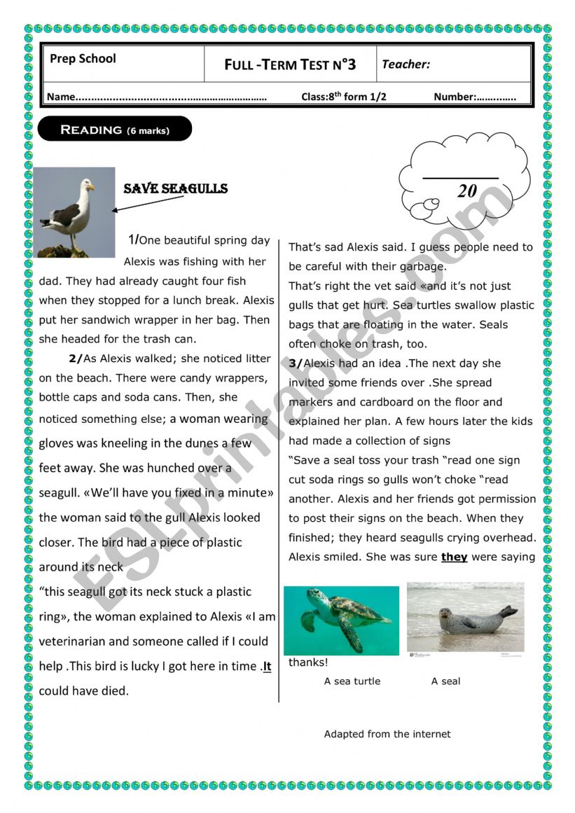 End of term test n3 8th form worksheet