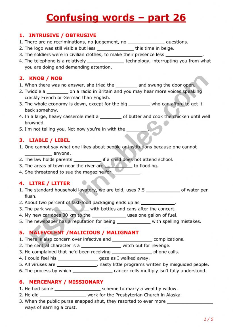 Confusing words - part 26 worksheet