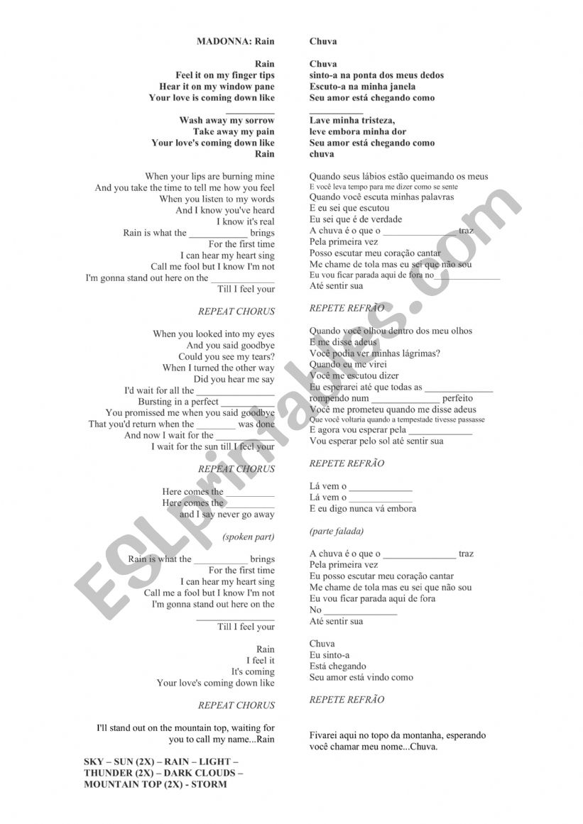 Madonna Rain worksheet