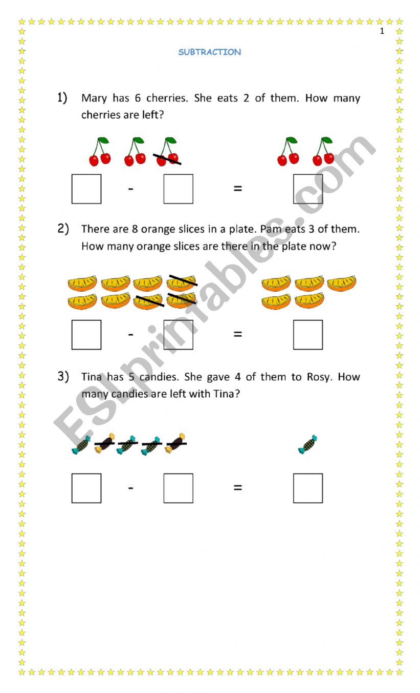 Substraction worksheet