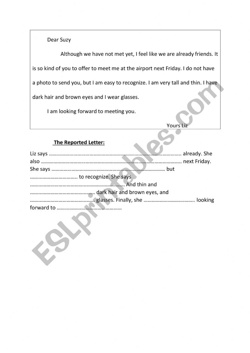reported speech worksheet