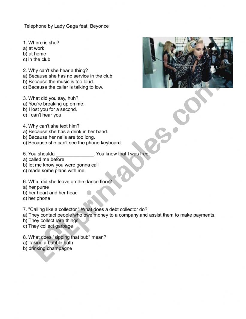 Telephone Lady Gaga Questionnaire