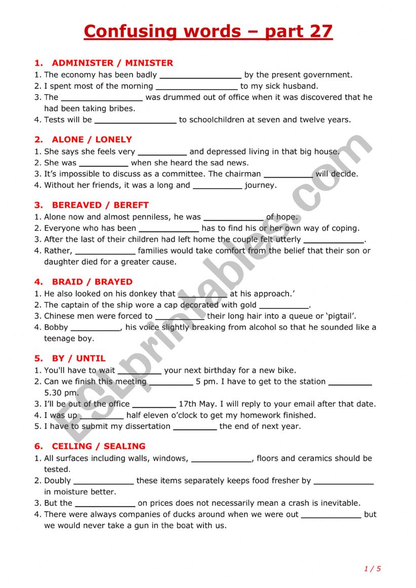 Confusing words - part 27 worksheet