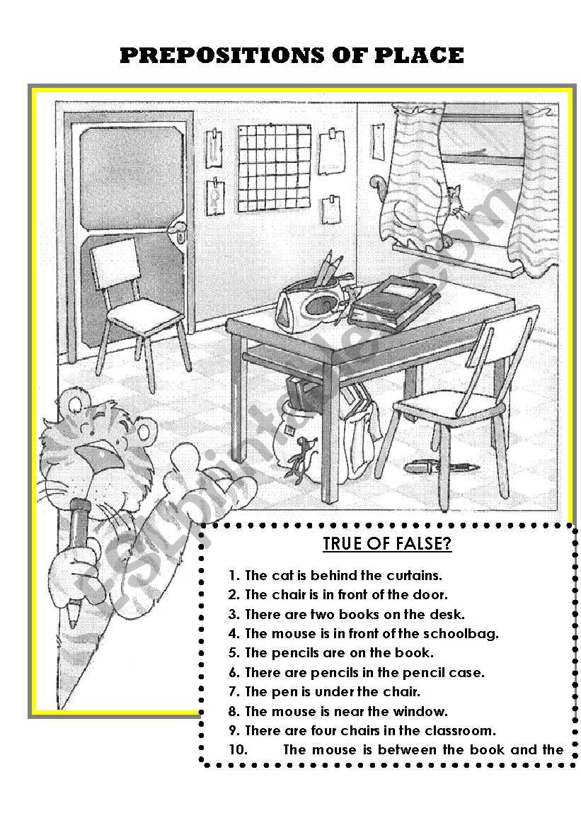 Prepositions of place worksheet