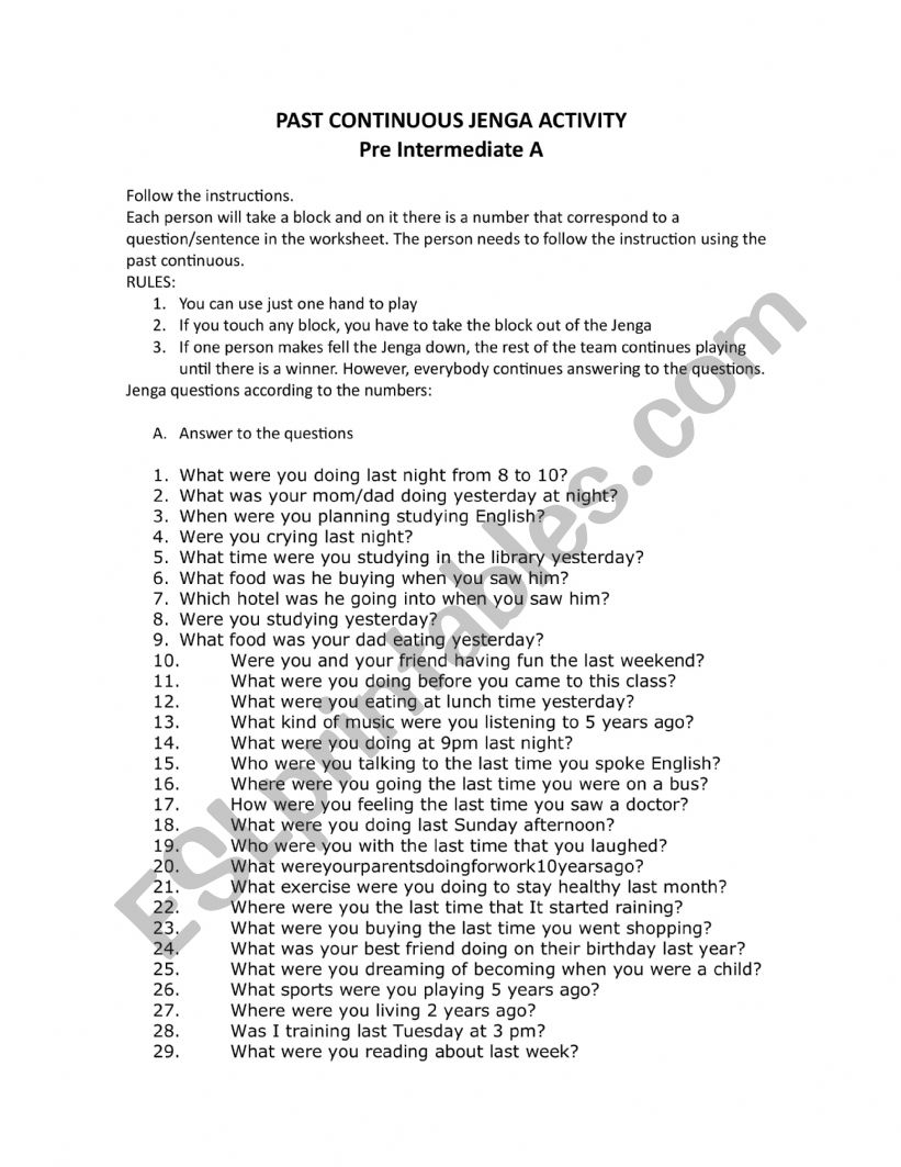 past continuous questions worksheet