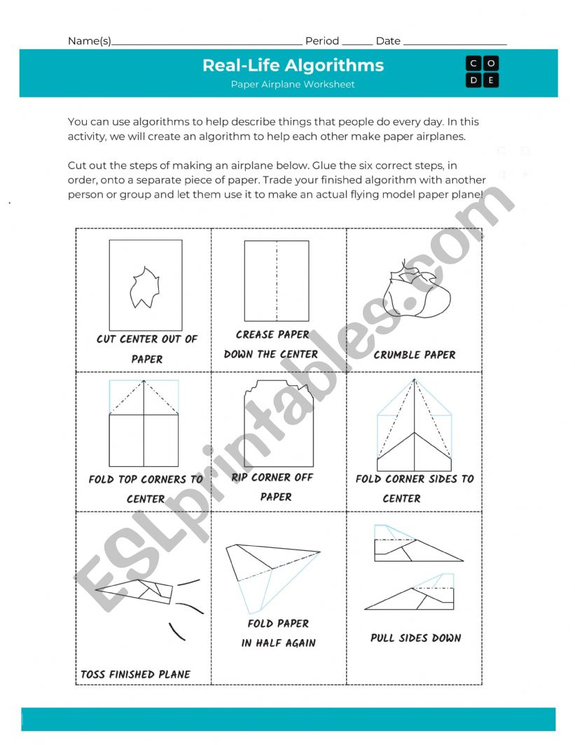 Making paper planes worksheet