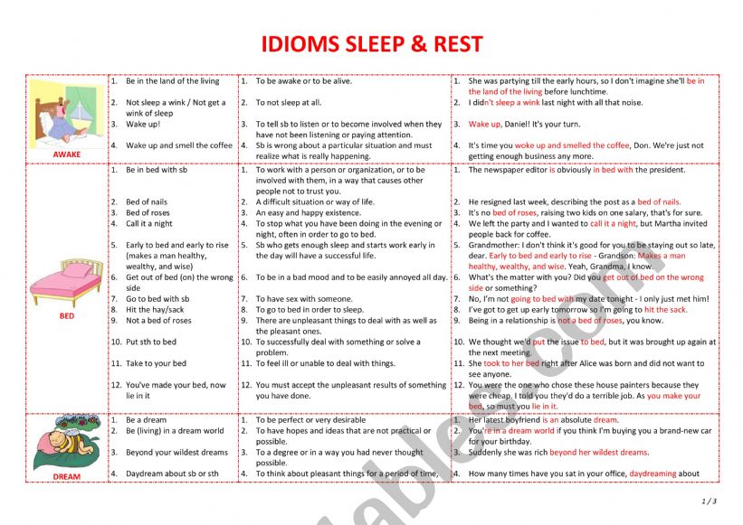 Sleep Idioms worksheet