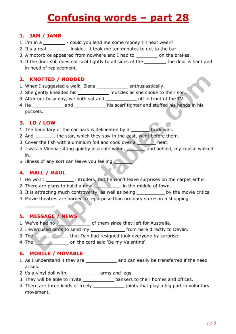 Confusing words - part 28 worksheet