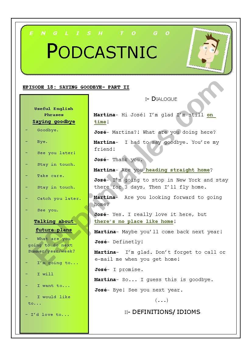 SAYING GOODBYE (II) worksheet