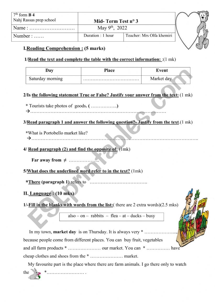 mid term test n3 7 th worksheet