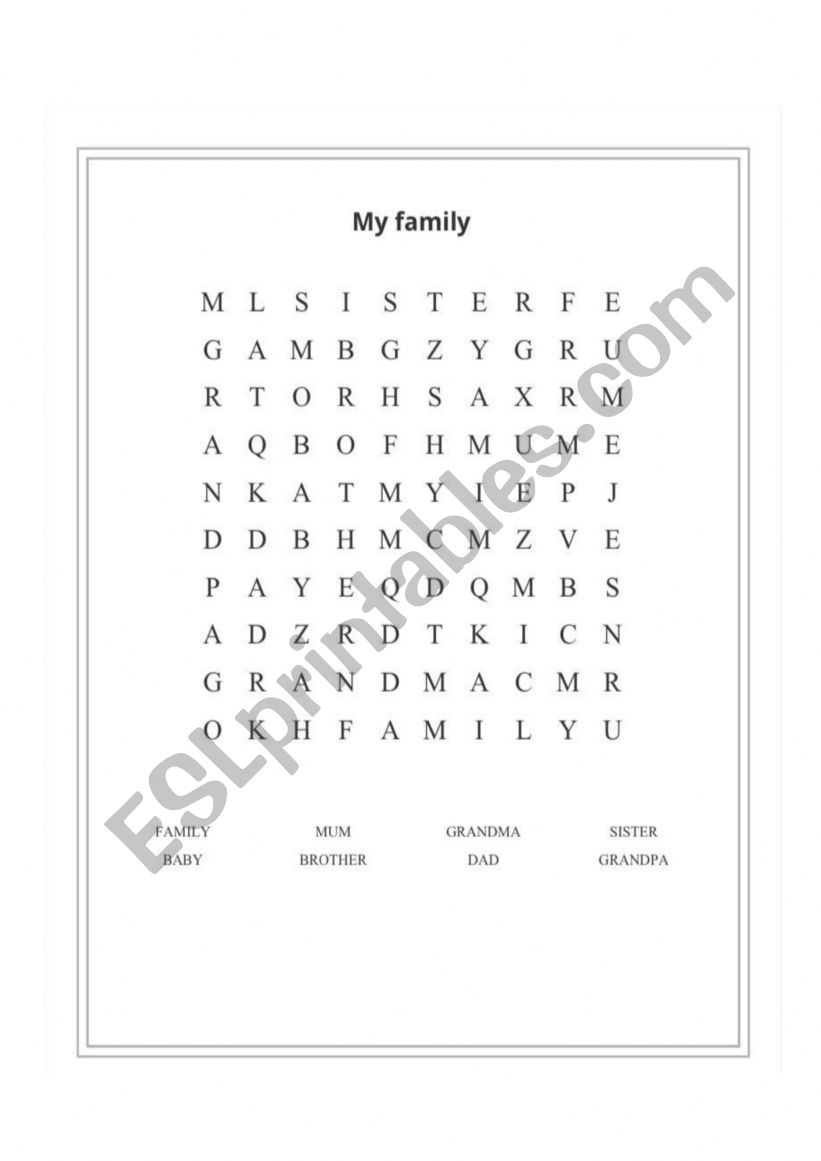 My family word search worksheet