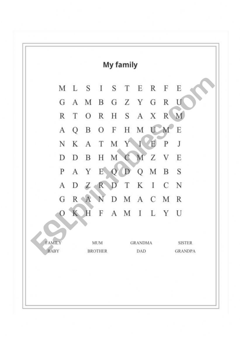 My family word search worksheet