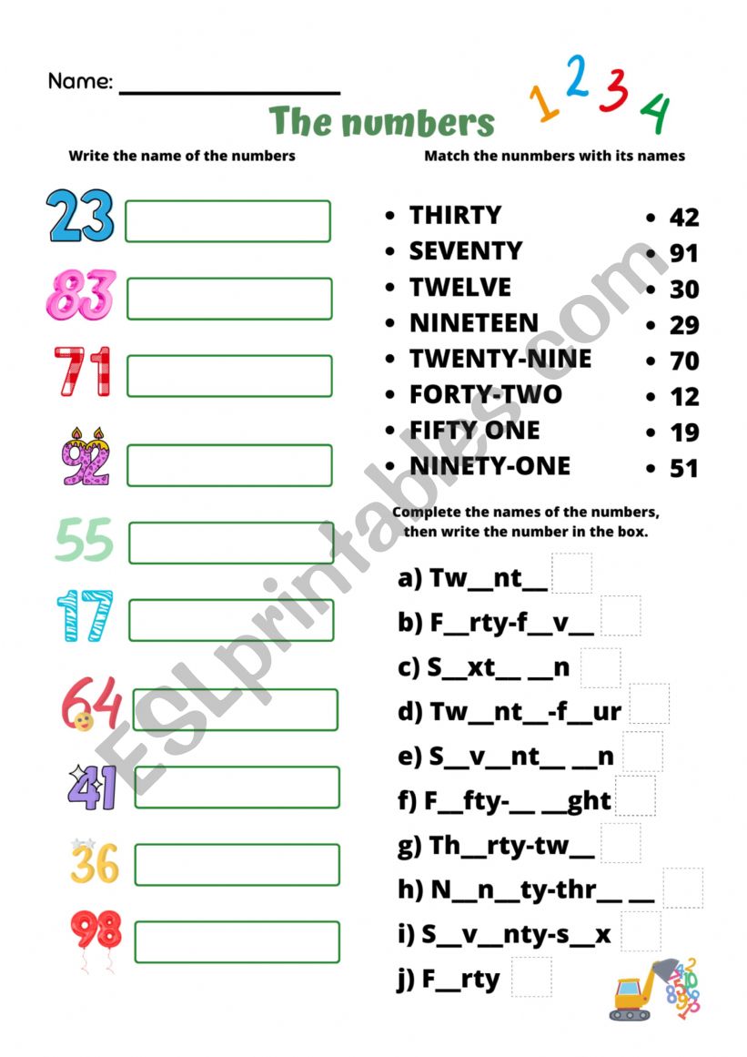 The numbers worksheet