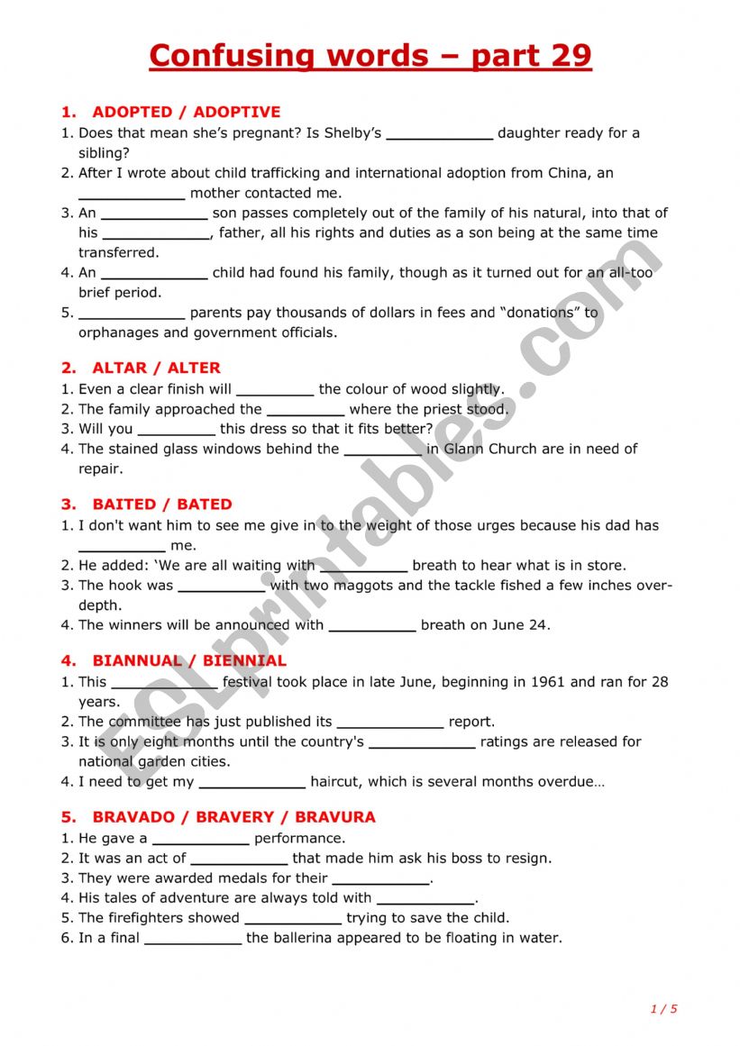 Confusing words - part 29 worksheet