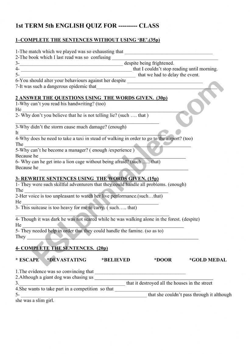 A2 REVISION QUIZ worksheet